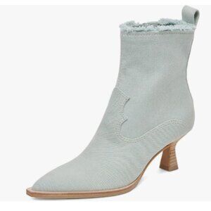 XYD Light Blue Denim Boots Pointed Toe Side Zipper Ankle Boot Kitten Heel Shoes